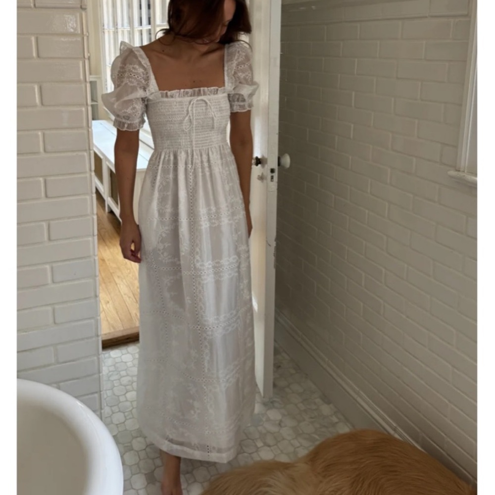 Hill House White Eyelet Puff Sleeve Maxi Dress